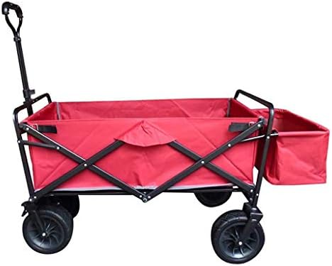 Portable Folding Garden Trolley Cart Heavy Duty Wagon Multi-Function Sping Cart for Outdoor Camping Beach Pull Truck with 4 Wheels Load：150Kg (Red)