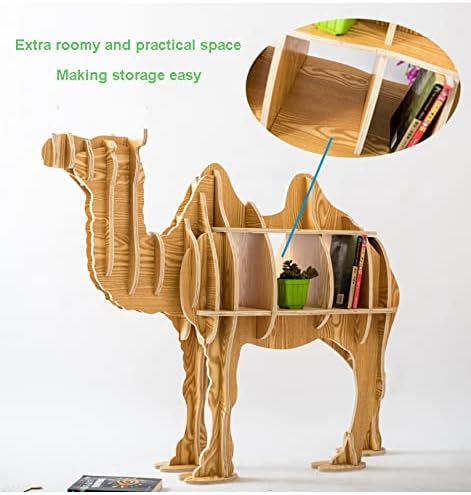 Wooden Bookshelf - Animal Shape Storage Shelf, Camel Camel Bookshelf Decorative Rack Window Floor Ornaments Table, Children's Bookcase, Log Shelf Reading Storage Display Stand (Size