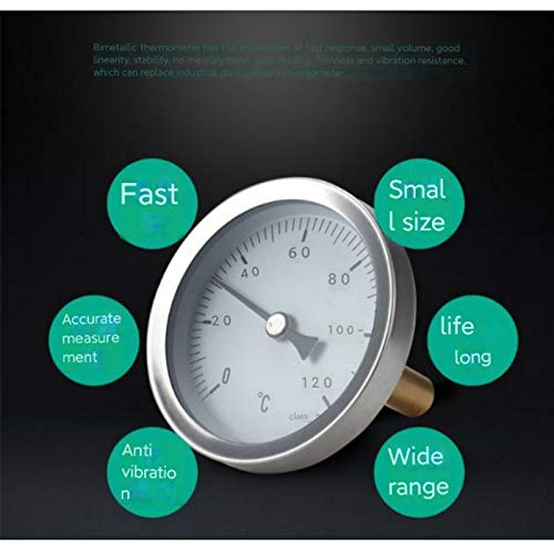 Analog Thermometer 63mm Dial Horizontal ，Horizontal Aluminum Temperature Indicator 0-120°C