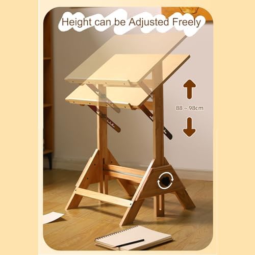Drawing Tilting Tablet,Drafting Table,Drafting Table, Natural Design Solid Wood Artist Desk, Adjustable Height & Angle, Architect Table Writing Design Reading Studio (Size : 45 * 60cm/17.7 *