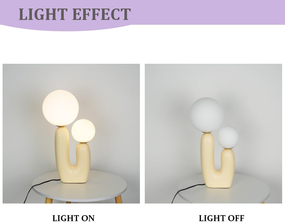 Meefad Modern Bedside Lamp, 2 Lights Table Lamp with Glass Shade, Globe Night Light for Bedroom Reading Nightstand, Beige
