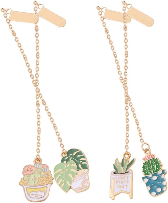 NUOBESTY 4Pcs Plant Bookmark Cactus Page Holder Clip Metal Book Markers Botanical Bookmark Decorative Book Page Marks for Teachers Day Presents
