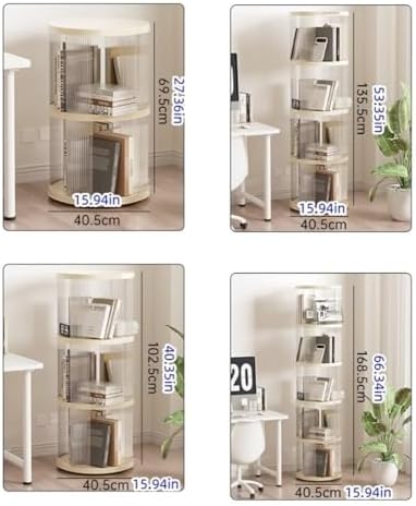 4-Tier White Rotating Bookshelf Tower, 360° Revolving Bookcase, Floor Standing Corner Shelf, Storage Rack for Home Office, Space Saver for Study & Living Room