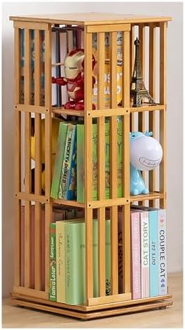 Mobile Storage Rack Freestanding Display Rack Tool Pegboard Garage,Solid Wood 360 Rotating Bookshelf Tower with Swivel Display Rack Bamboo Storage Shelves for Living Room Vertical Bookcase S