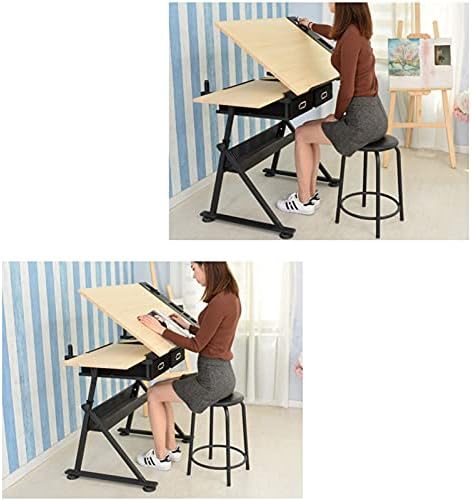 Drawing Tilting Tablet,Drafting Desk, Height Adjustable Drafting Desk Tiltable Tabletop Drawing Table, with 2 Storage Drawers Art Writing Reading Workstation,Natural
