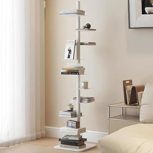 Tall 9-Tier Metal Spine Bookshelf - Narrow Vertical Ladder Bookcase for Home, Modern Invisible Design, Black - Perfect for Organizing Books & Decor