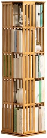 5/6 Tier Rotating Corner Bookshelf Tower, Space-Saving Floor Rack, Multi-Functional Bookcase for Living Room, Creative Student Storage Solution, Brown, 6-Tier Design
