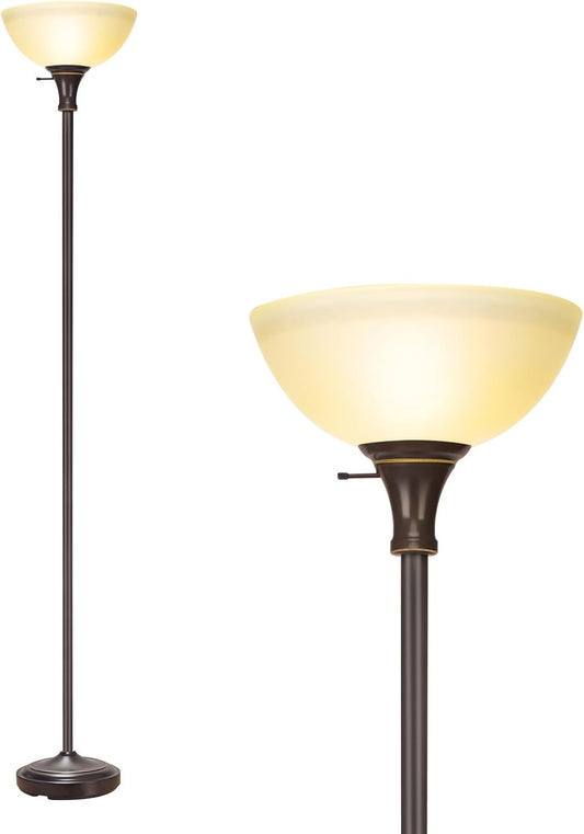 HonoDing Floor Lamp Frosted White Glass Bowl Shade - for Room Decor - Bedroom Decor - Floor Lamp for Bedroom - Floor Lamps for Living Room (Brown)