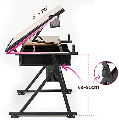 Drawing Tilting Tablet,Drafting Desk, Height Adjustable Drafting Desk Tiltable Tabletop Drawing Table, with 2 Storage Drawers Art Writing Reading Workstation,Natural
