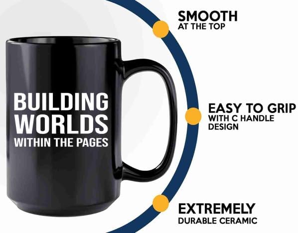 Book Lover Coffee Mug 15oz Black -building worlds - Book Lovers Gifts Book Reader Gifts Book Club Gifts Book Reading Cup Reading Gifts