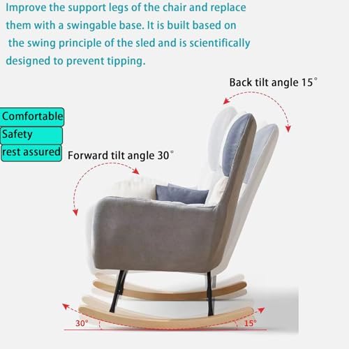 Fashion Wingback Rocking Chair Office Lounge Chair Adults Reading Chair Relax Chair Comfy Upholstered Rocker Armchair with Solid Wood Legs for Home Living Room Bedroom