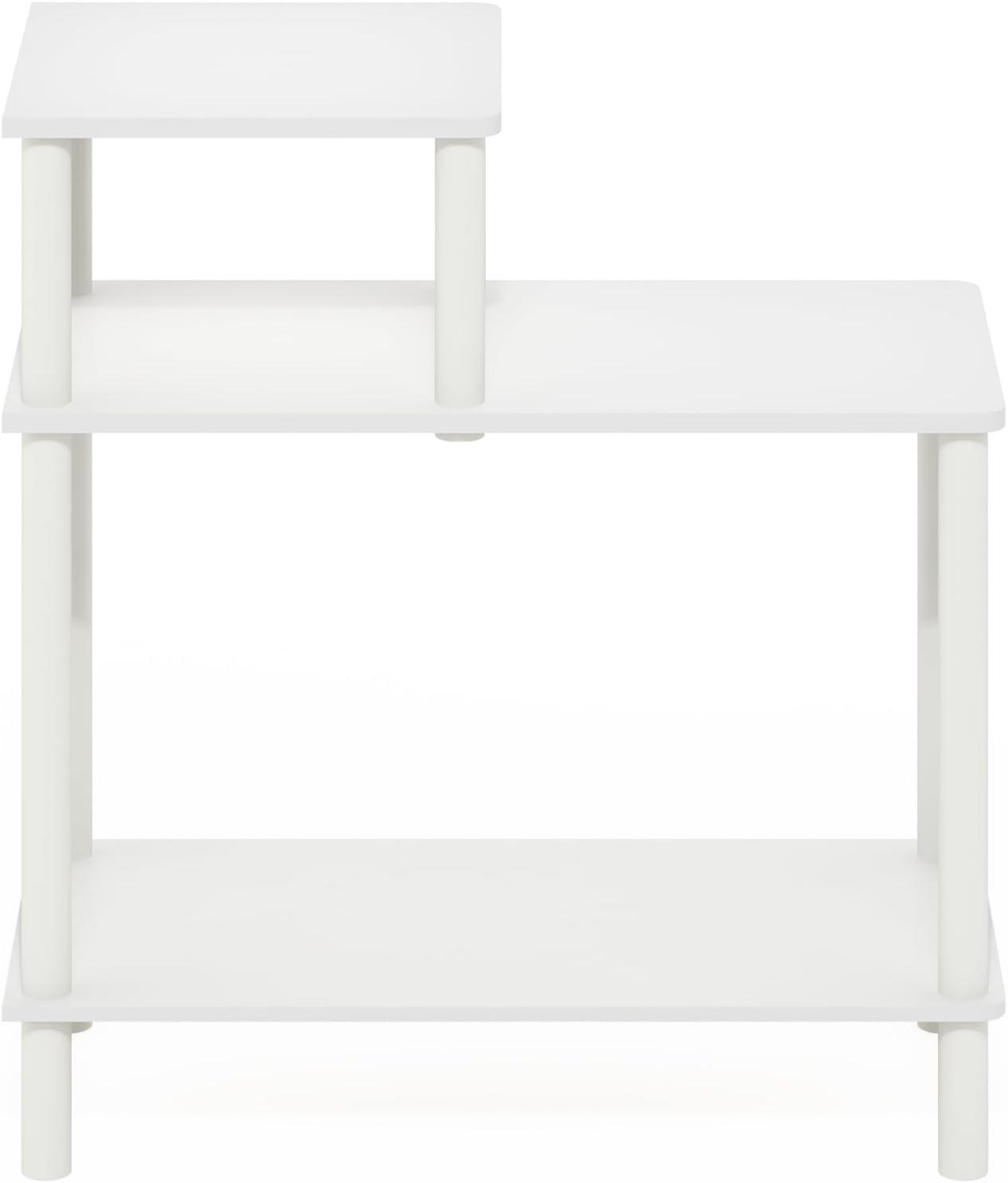 Furinno Turn-N-Tube Side Table, 3-Tier Rectangle Sofa End Table with Open Shelf, Toolless Assembly Night Stand, Bedside Table, for Living Room, Bedroom, White