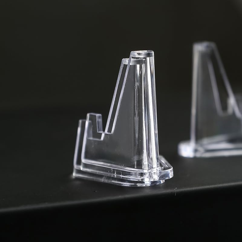 10Pcs Mini Acrylic Display Easel Stands, Acrylic Clear Coin Stands, Clear Card and Coin Holders for Collectibles