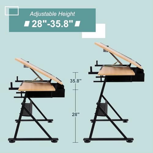 Drawing Tilting Tablet,(Wood Drafting Table & Stool Set Artist Desk, 0°-45° Tilted Tabletop, （26.8"-35.8"） Height Adjustable, Drawing Workstation)