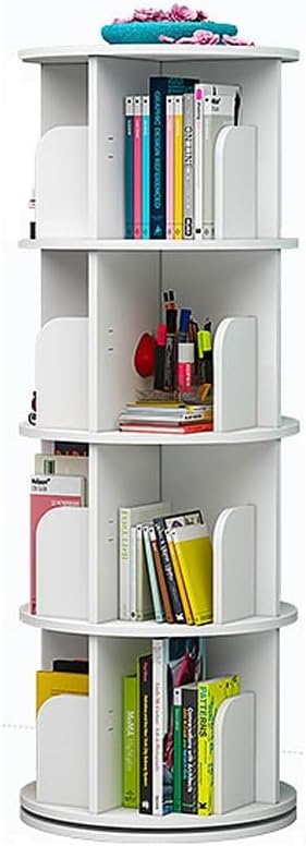 Rotating Bookshelf, Corner Small Space 360 Display Floor Standing Bookcase Storage Rack, Narrow Book Shelf Organizer for Bedroom, Living Room (Walnut 4tier) (White 4tier)