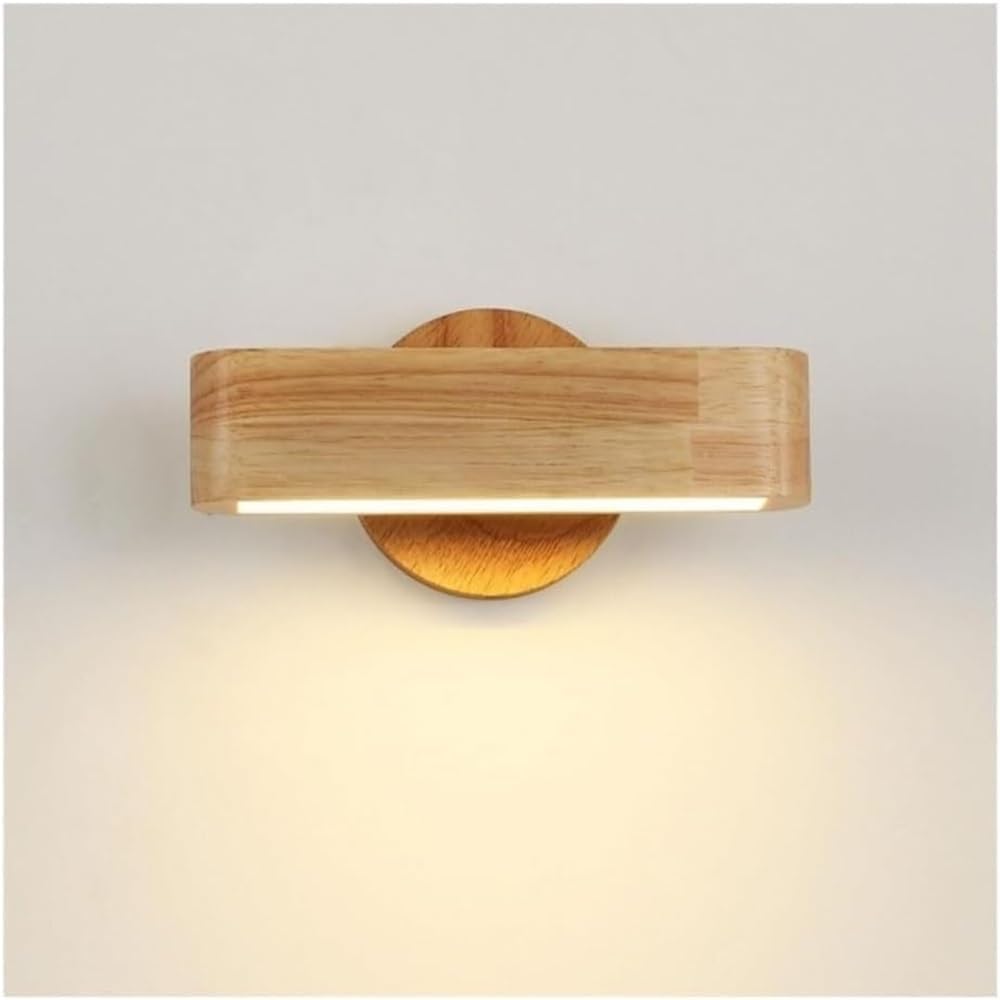 Industrial Wood Wall Sconce 180 Degree Adjustable Retro Rectangle Wall Lamp for Living Room Bedroom Bedside Hallway Lighting