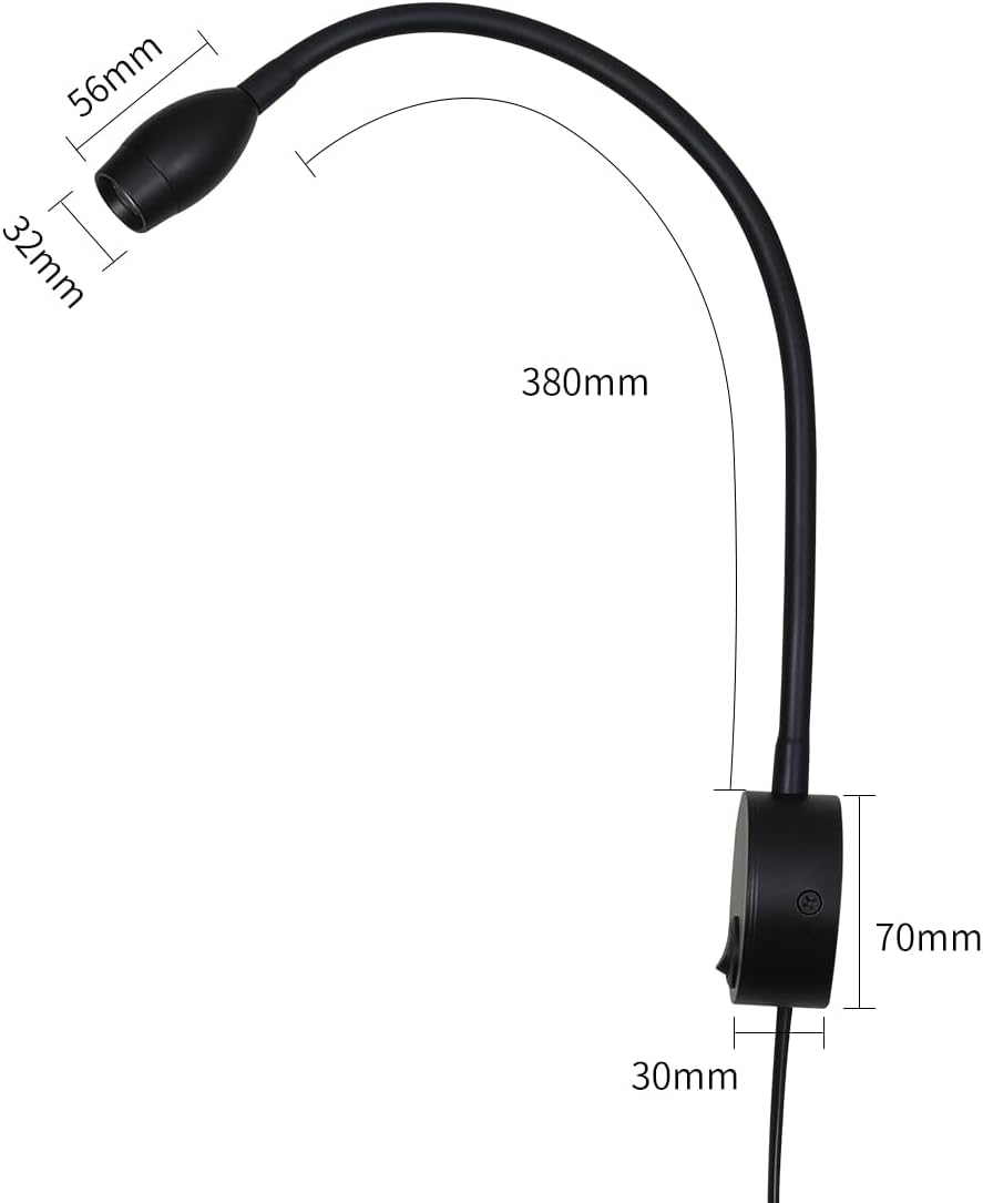 LED Reading Lamp 3W Warm White 3000K for Reading Books Black Plug Cord 2PCS (RS032)