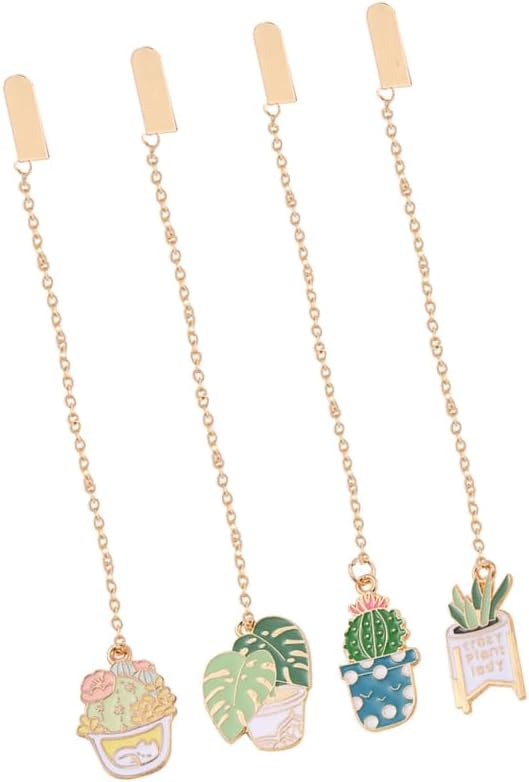 NUOBESTY 4Pcs Plant Bookmark Cactus Page Holder Clip Metal Book Markers Botanical Bookmark Decorative Book Page Marks for Teachers Day Presents