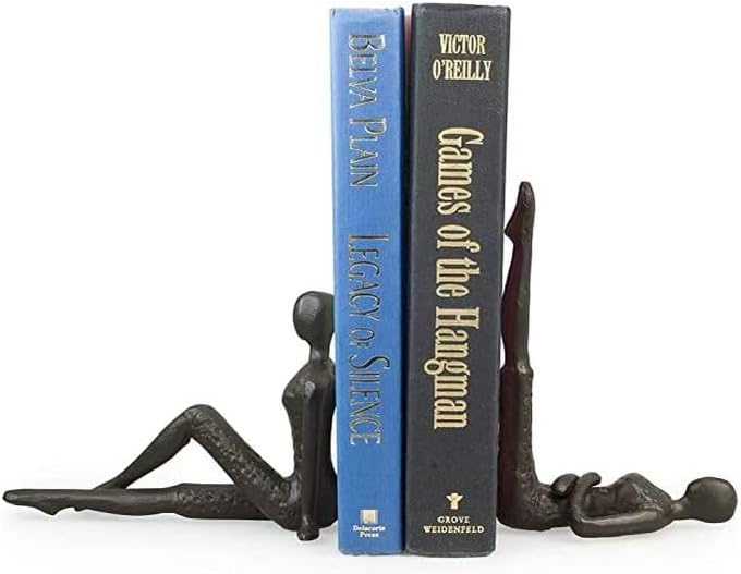 Ambipolar Yoga-Style Black Decorative Bookends, Cast Iron Book Stand to Hold Books Heavy Duty, Book Stoppers for Home Decor, Office Desk, Living Room Decor