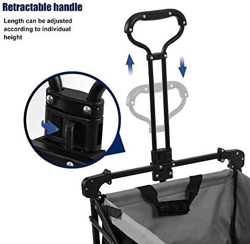 Pull Along cart Folding Wagon Trolley Cart Portable Garden Cart with 4 Wheels Romovable Canopy Collapsible Garden Cart Pull Wagon Hand Cart