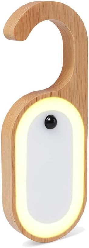 LANDGOO 1-Pack Retro Wooden Door Knob Night Light with Motion Sensor & Message Board, Rechargeable Wall Mount Lamp with Hook, Hotel Style LED Light for Bedroom Bathroom Hallway