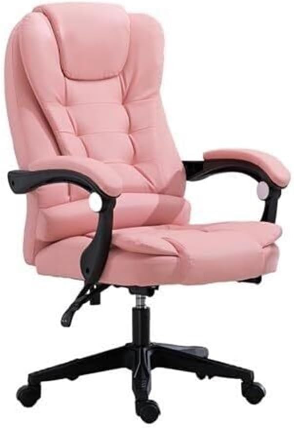 Home Office Ergonomic Chair with Adjustable Height and Tilt Function PU Leather Computer Desk Chair Commercial Grade Swivel Task Chair for Living Room Workspace Reading Room(Pink)