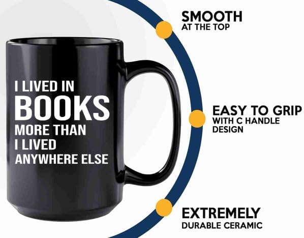 Book Lover Coffee Mug 15oz Black -books more - Book Lovers Gifts Book Reader Gifts Book Club Gifts Book Reading Cup Reading Gifts