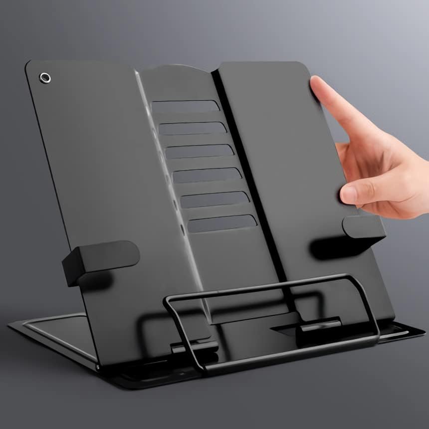 Book Stand Adjustable Portable Metal Reading Holder Support Document Shelf Tablet Music Score Recipe Stand Cookbook Simple (Bk 8.3x6.5x7.5in)