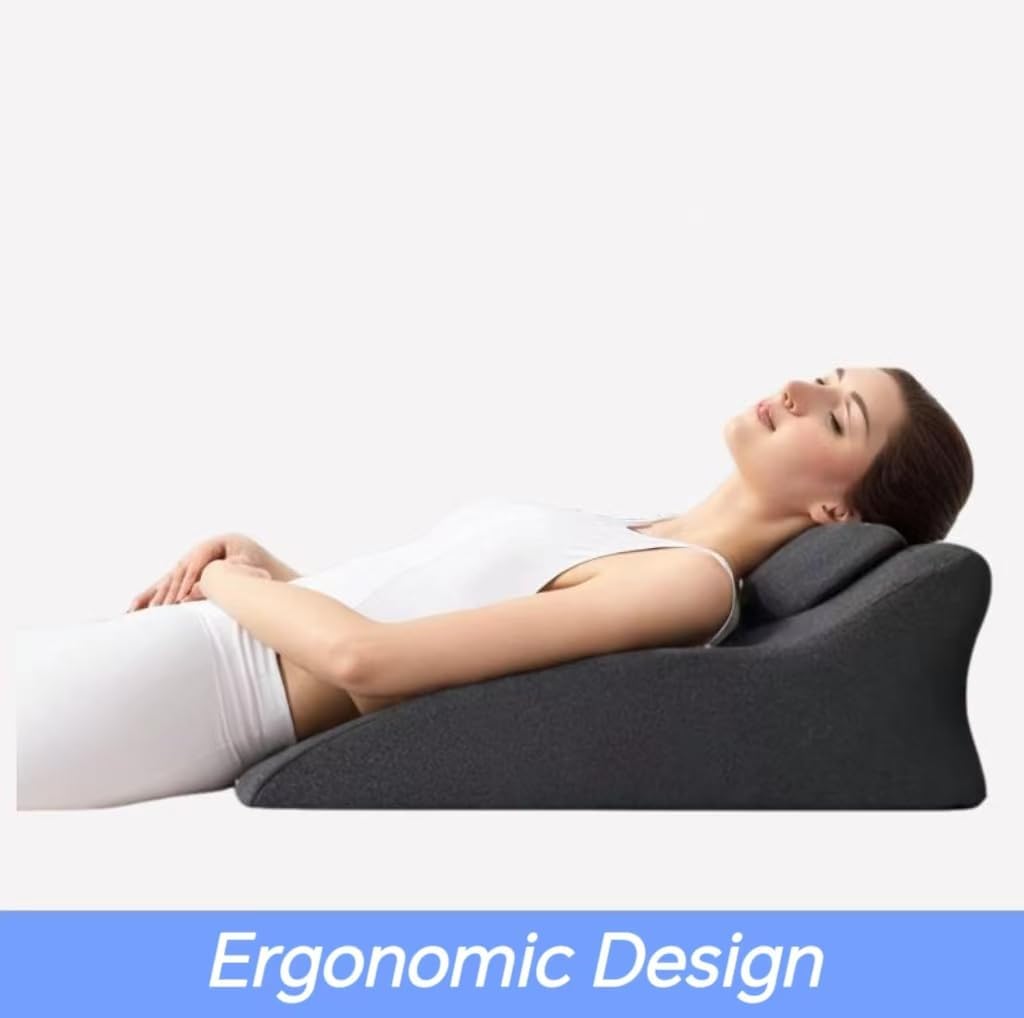 Memory Foam Wedge Pillow for Sleeping and Reading, Ergonomic Multi-Purpose Backrest, Face Down Prone Pillow, Superior Neck & Shoulder Support with Removable Cover (Dark Gray)