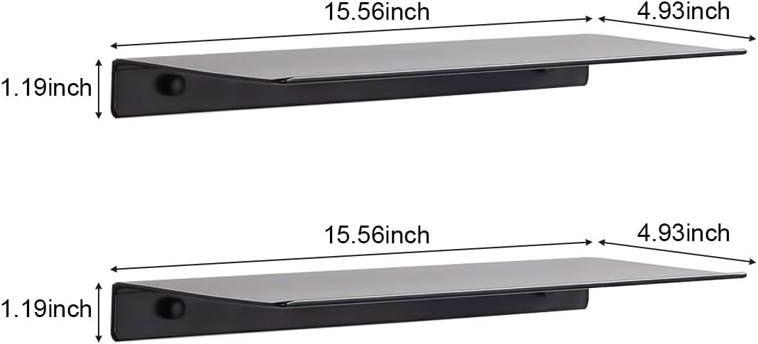 Modern Floating Shelf Wall Mounted Heavy Duty for Living Room Bedroom Bathroom, 16 Inch, Black, 2 Pack