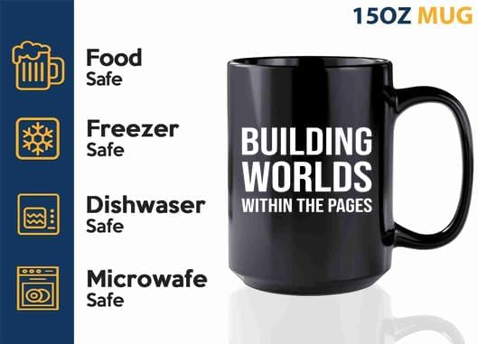 Book Lover Coffee Mug 15oz Black -building worlds - Book Lovers Gifts Book Reader Gifts Book Club Gifts Book Reading Cup Reading Gifts