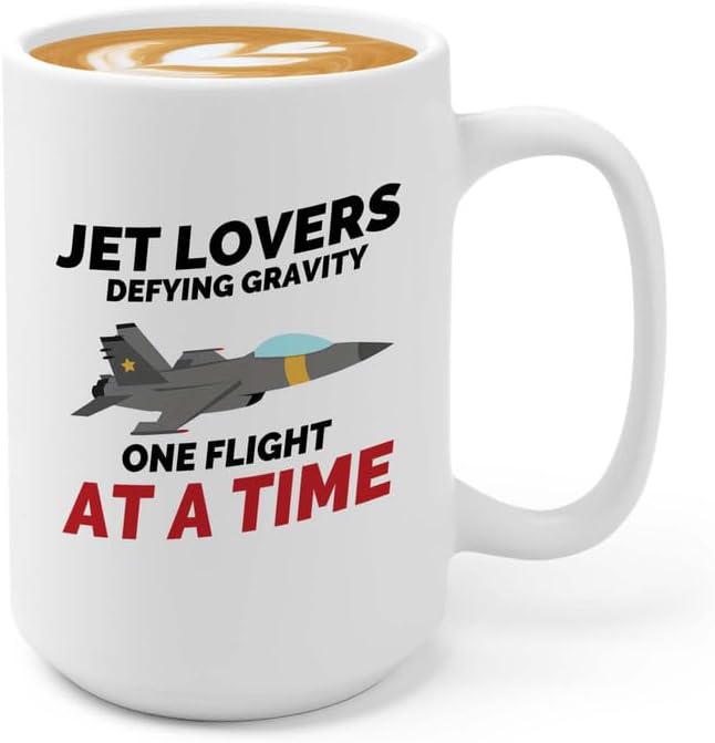 Jet Pilot Coffee Mug 15oz White - Jet lovers Defying gravity - Pilot Gifts Airplane Flying Captains Aviator Airline Aviation