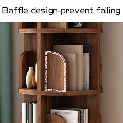 360° Solid Wood Rotating Bookshelf - 2/3/4/5 Tier Floor Standing Book Shelf for Small Spaces, Corner, Bedroom, Kids Room, Office - Stylish Storage Rack (Black, 39 x 39 x 130.8cm)