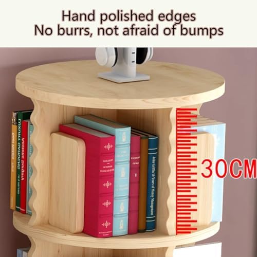 360° Rotating Kids Bookshelf Tower, Solid Wood Revolving Bookcase with Letter Baffle, Space-Saving Storage for Children's Room, Study, Playroom, A6
