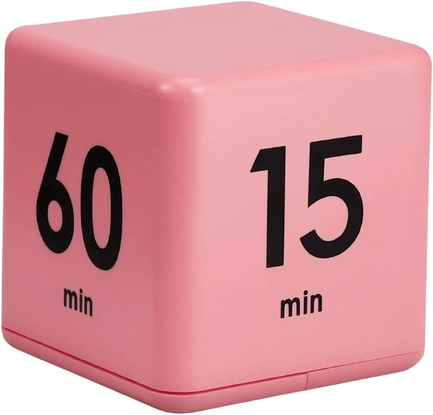 Feilifan Cube Timer, Productivity Flip Timer for Classroom Study Kitchen Workout Kids ADHD Countdown 15-20-30-60 Minute Preset, Pink