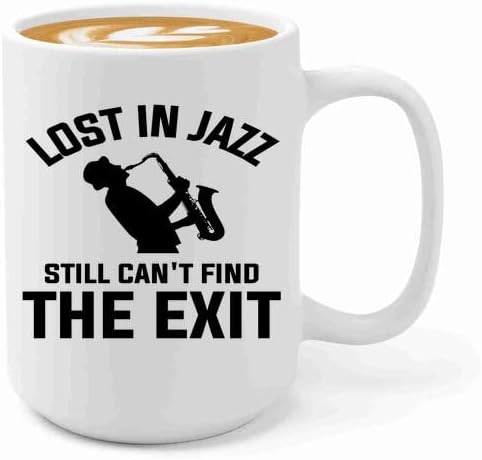 Jazz Lover Coffee Mug 15oz White -Lost in jazz - Jazz Guitarist Musician Bassist Band Orchestra Instrumentalist Guitar