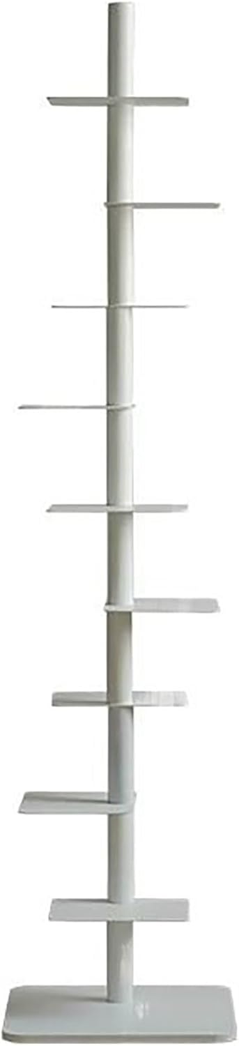 Modern Invisible Bookshelf, 9-Tier Metal Book Tower, DIY Nordic Vertical Storage Rack, Floor-Standing Bookcase for Home Office, Tall White Display Shelf