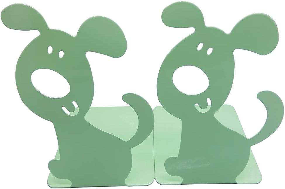 Artkingdome 1Pair Cute Dog Bookend Book End Cartoon Puppy Shape Room Metal Bookends Books Non-Slip Decoractive Gift Green Gift