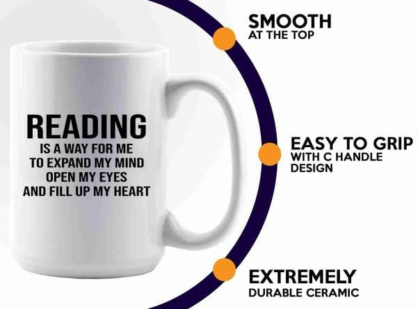 Book Lover Coffee Mug 15oz White -expand my mind - Book Lovers Gifts Book Reader Gifts Book Club Gifts Book Reading Cup Reading Gifts