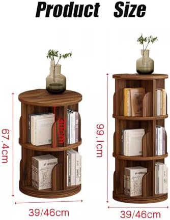 360° Solid Wood Rotating Bookshelf - 2/3/4/5 Tier Floor Standing Book Shelf for Small Spaces, Corner, Bedroom, Kids Room, Office - Stylish Storage Rack (Black, 39 x 39 x 130.8cm)