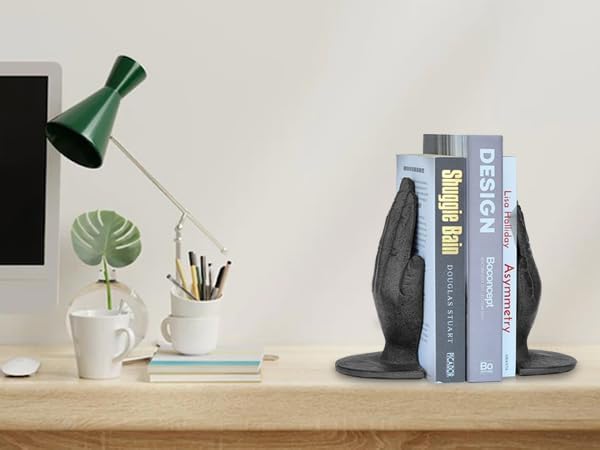 Ambipolar Hands Style Decorative Bookends - Antique Black Cast Iron Decorative Accent for Home Decor, Bookshelf, Living Room Decor, Decorative Bookends for Heavy Books