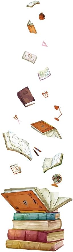 SUPERDANT Magic Book Wall Decals Stickers with Flying Book School Bag Scissors for Bedroom Wall Mural Ruler Globe Decor for Library Reading Room Classroom Wallpaper Decor Birthday Gift Back to School