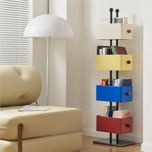 Narrow Bookcase, Floor-Standing Multi-Layer Bookshelf, Corner Storage Cabinet for Small Spaces, Modern White Bookshelf for Study & Living Room Organization