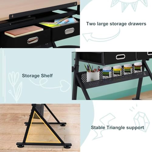 Drawing Tilting Tablet,(Wood Drafting Table & Stool Set Artist Desk, 0°-45° Tilted Tabletop, （26.8"-35.8"） Height Adjustable, Drawing Workstation)