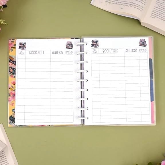 kellofaplan Reading Journal Planner, Undated 12-Month Book Tracker with Monthly Overview, Book Club Section, Reading Log, Essentials for Readers, Disc Bound, 96lb Paper