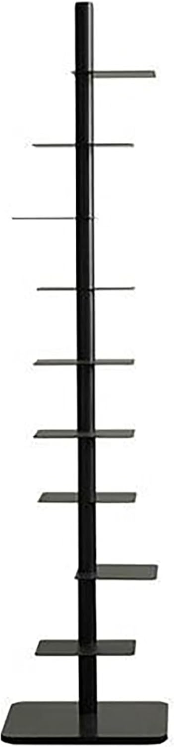 Modern Invisible Bookshelf, Tall Metal Book Tower, 9-Tier Vertical Storage Rack, DIY Nordic Floor-Standing Bookcase for Home Office - Black Metal Display Shelf