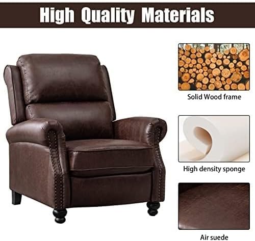 Faux Leather Armchair Recliner Chairs with Rivet Decoration Thickly and Deeply Backrest Comfortable Single Sofa Chair for Living Room Bedroom Meeting(Brown)