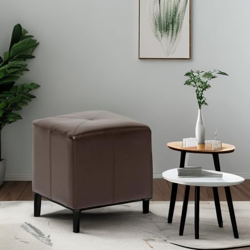 Baxton Studio Brown Lave Cube Shaped Bonded Leather Ottoman, Small