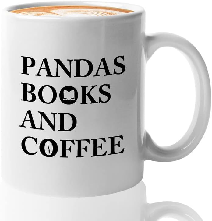 Book Lovers Coffee Mug 11oz White - Pandas Books And Coffee - Animal Lovers Caffeine Addict Zookeeper Pet Kawaii Bear Bamboo Bookworm Reader
