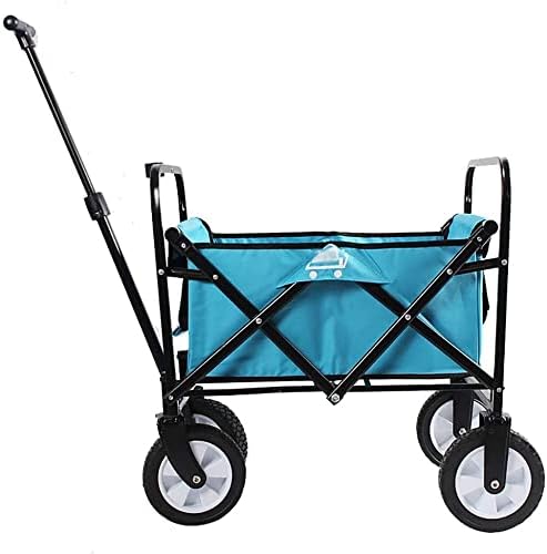 Outdoor Beach Wagon Household Folding Garden Troey Cart Heavy Duty Wagon Multi-Function ping Cart for Outdoor Camping Beach Supermarket Pu Truck (Color : Lake Blue)